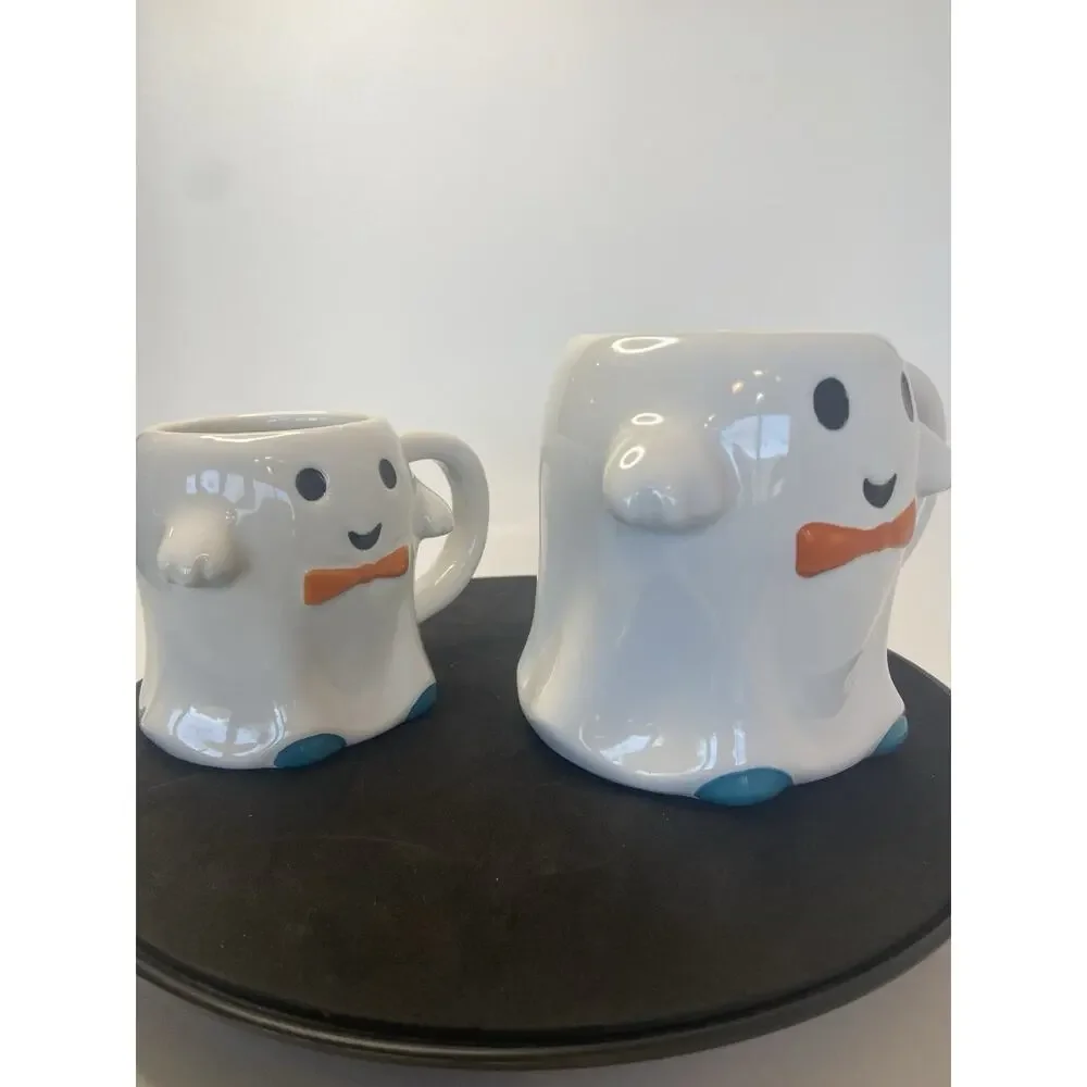 Hyde & Eek Mug Halloween Ghost Mini Ghost Mug Orange Bow tie Teal Feet